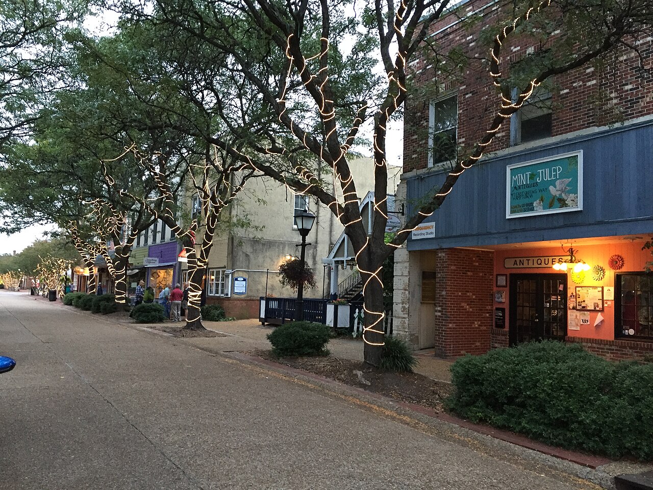 Shops along a street in downtown Hampton, Virginia