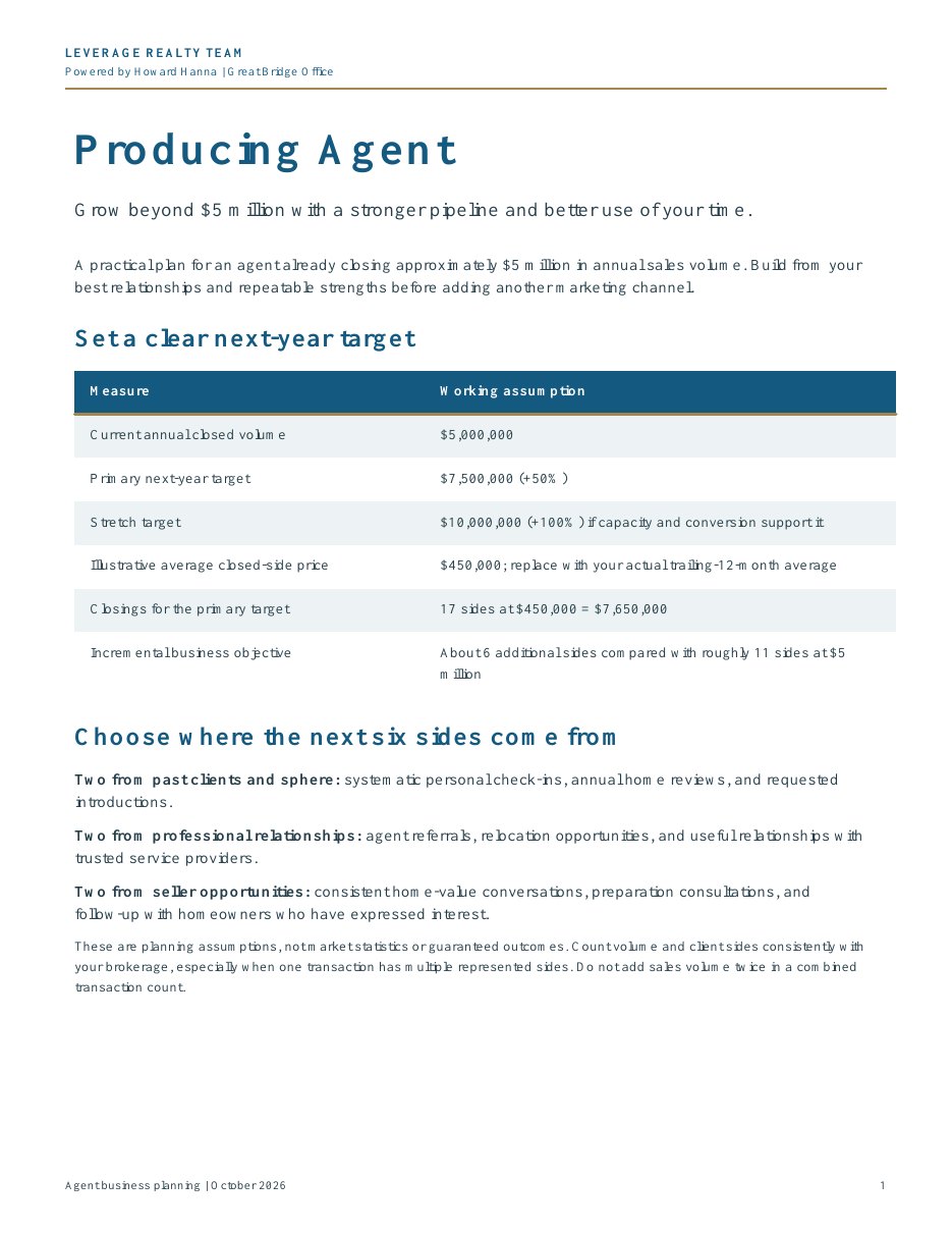 Producing Agent — Example Business Plan, page 1