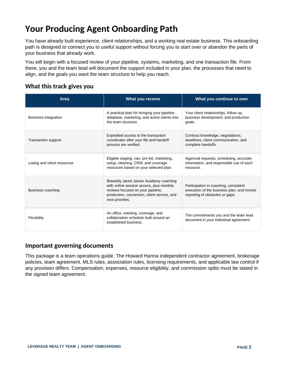 Producing Agent — Example Onboarding Package, page 2